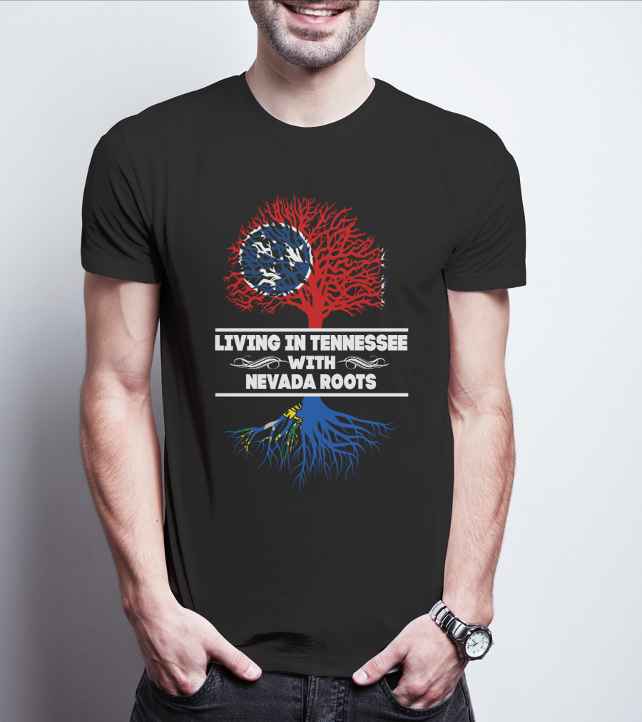 Tennessee Living With Nevada Roots: Dual State Pride Tree Design Featuring Tennessee Flag Iconography T-Shirt