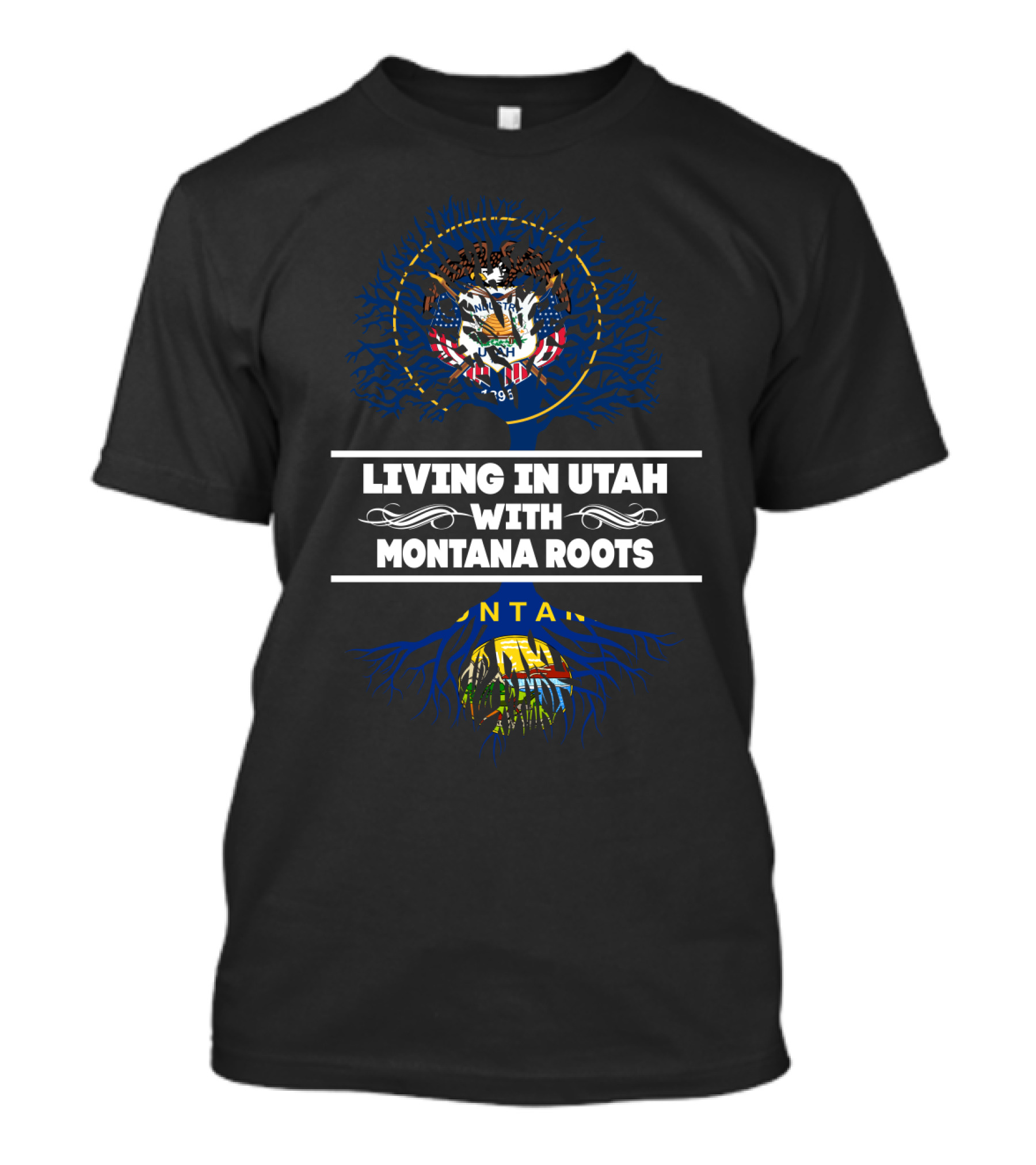Utah State Emblem With Montana Roots Theme Featuring Eagle And Tree T-Shirt