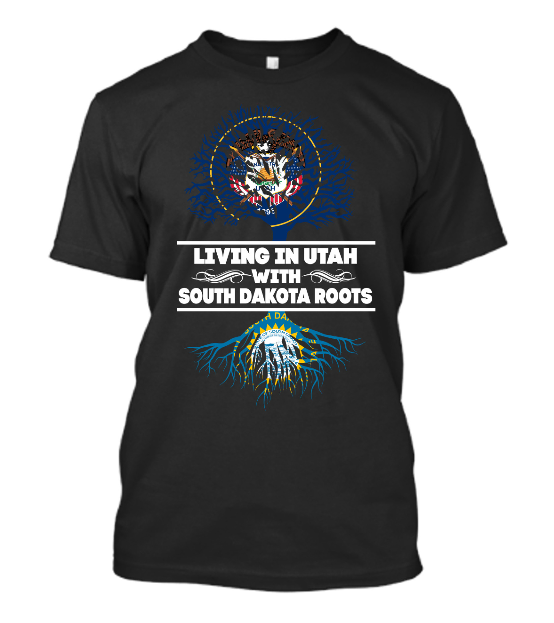 Living In Utah Embracing South Dakota Roots With State Seal Symbols T-Shirt