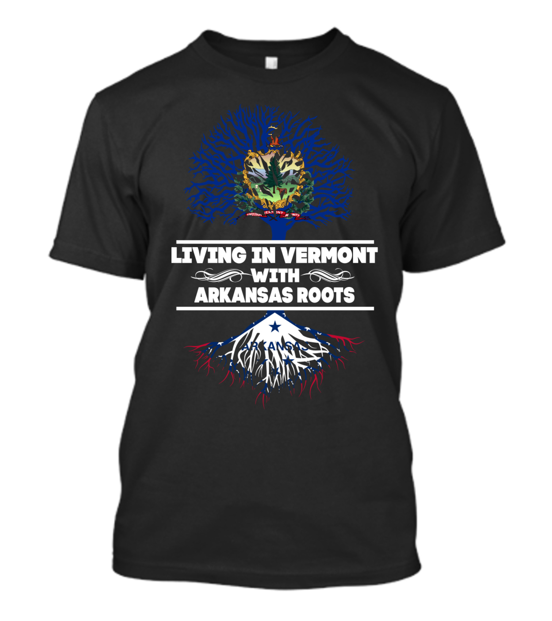 Vermont Living Arkansas Roots Emblematic Tree And Mountain T-Shirt