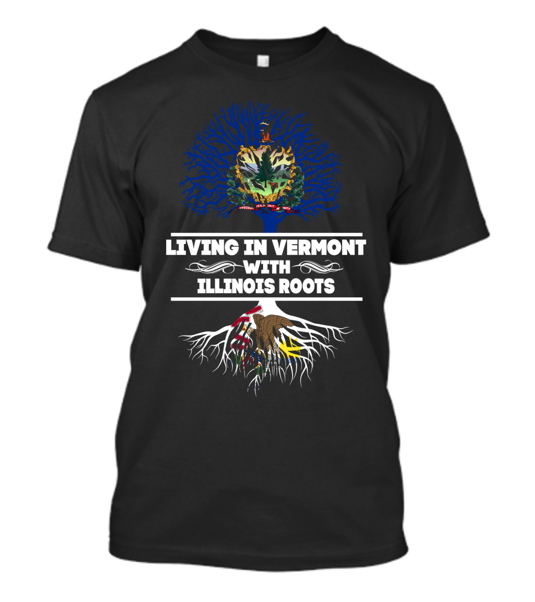 Vermont Living With Illinois Roots State Symbols Tree T-Shirt