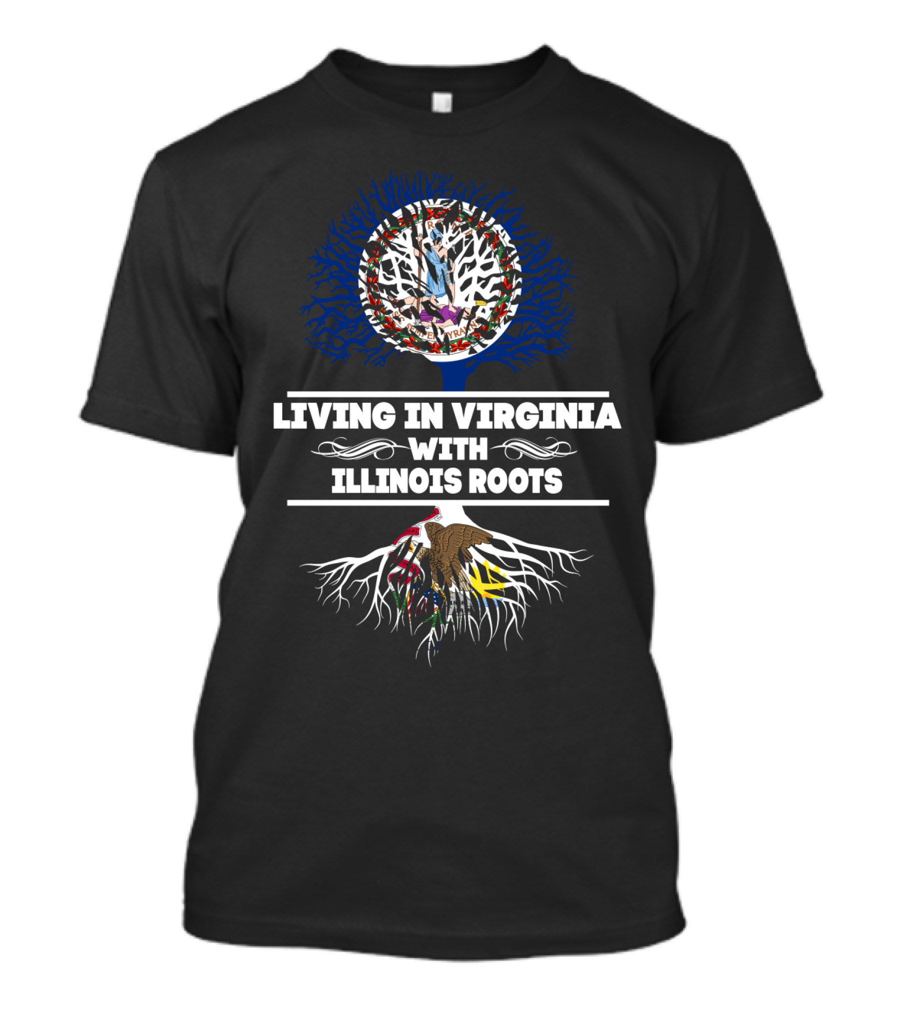 Living In Virginia With Illinois Roots Proudly Displaying State Symbols T-Shirt