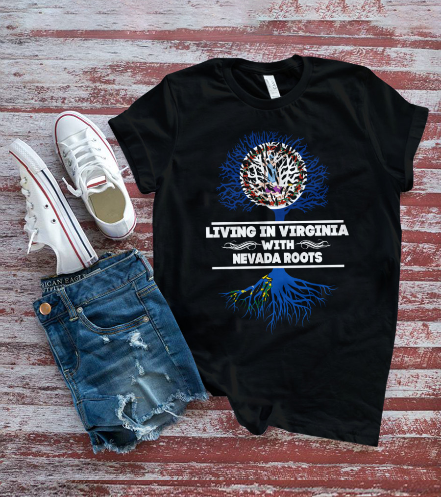 Living In Virginia With Nevada Roots Blue Tree Design Virginia Seal T-Shirt