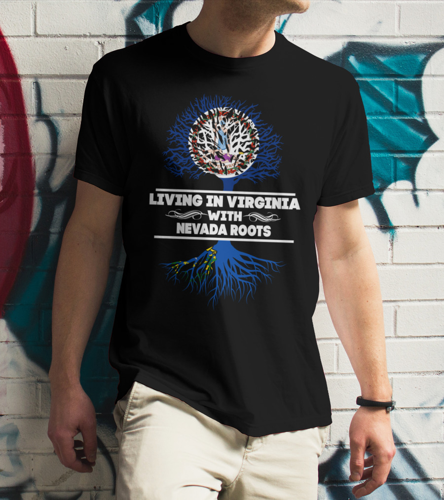 Living In Virginia With Nevada Roots Blue Tree Design Virginia Seal T-Shirt