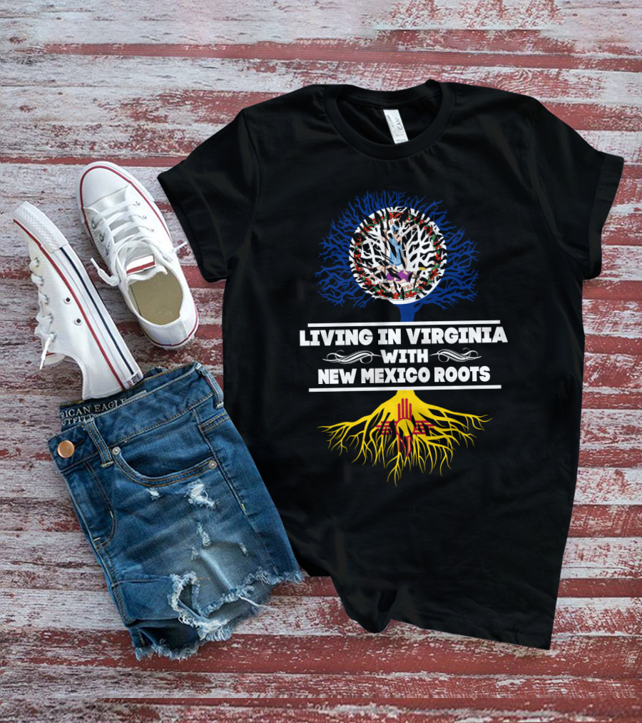 Living In Virginia With New Mexico Zia Roots And State Flag Symbolism T-Shirt