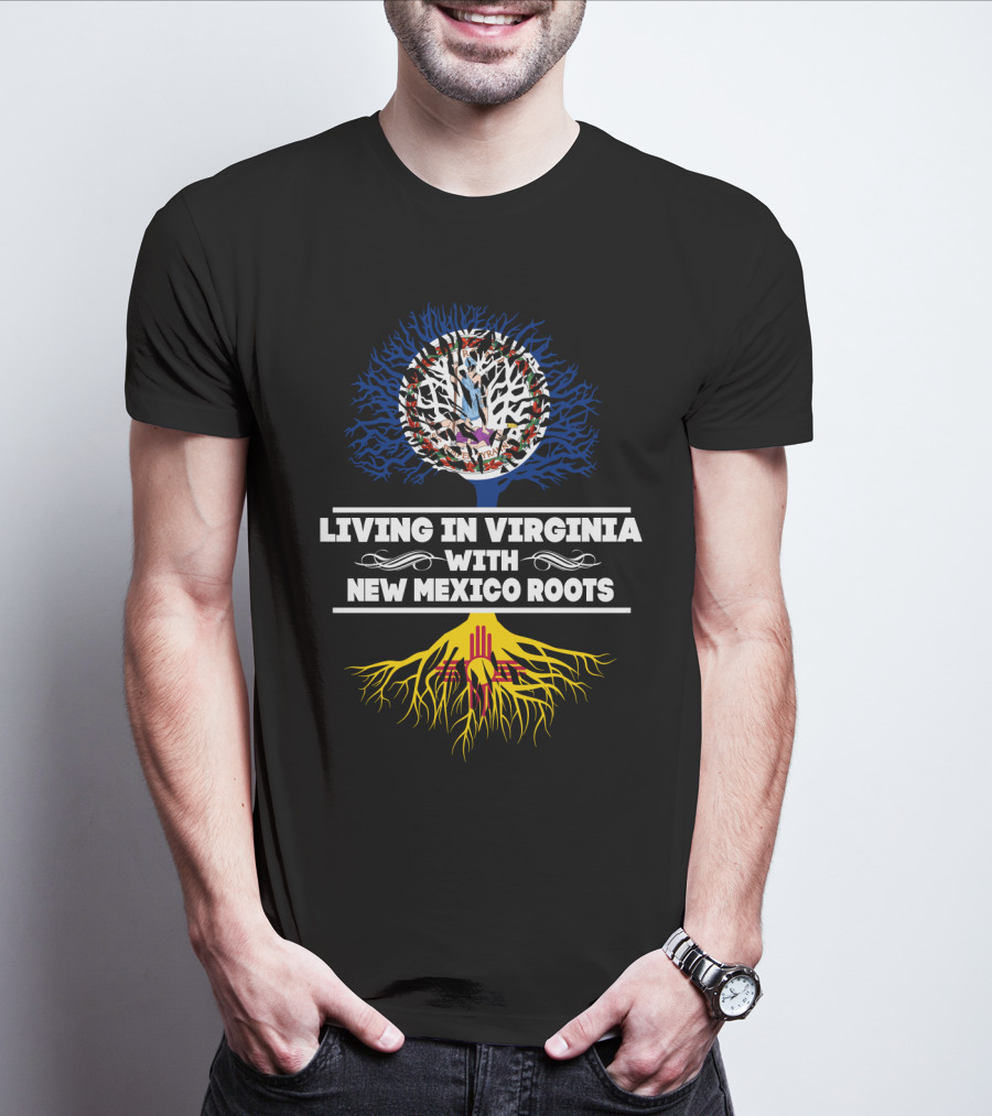 Living In Virginia With New Mexico Zia Roots And State Flag Symbolism T-Shirt