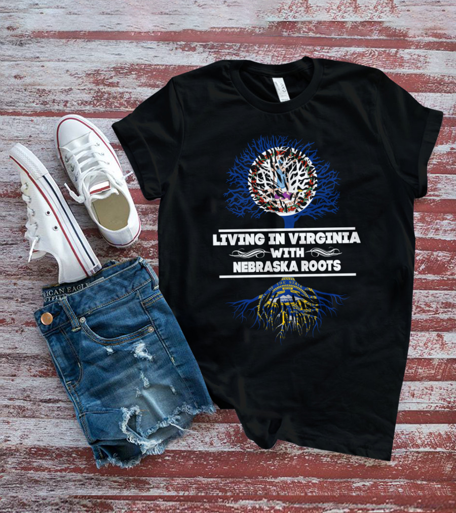 Living In Virginia With Nebraska Roots State Seal And Tree T-Shirt