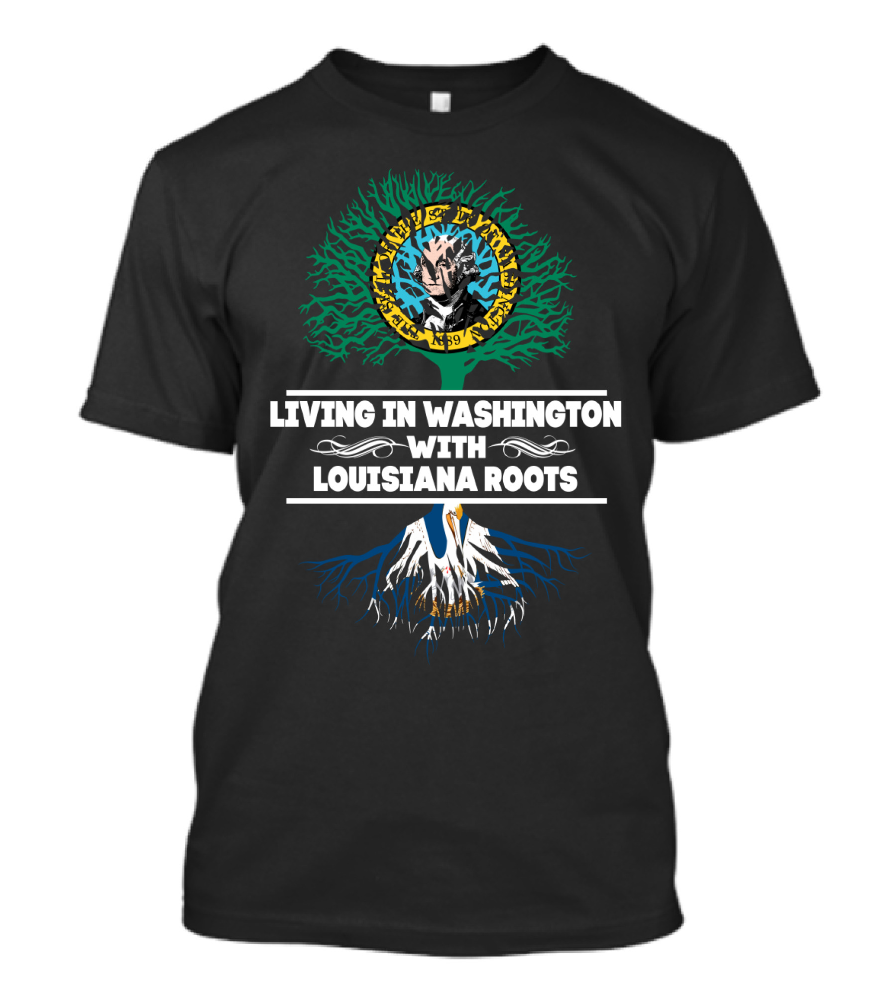 Living In Washington With Louisiana Roots New Orleans Saints Tree T-Shirt