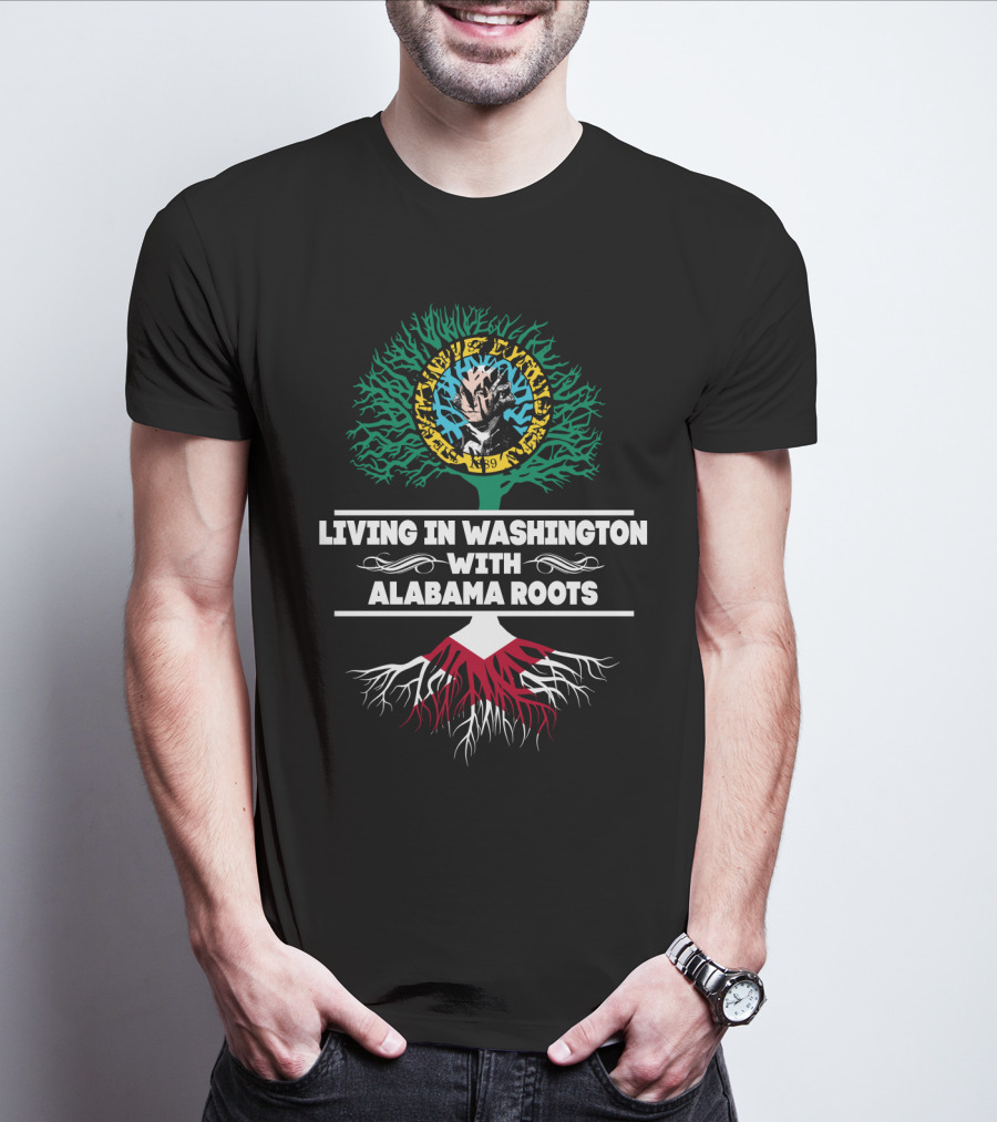 Living In Washington With Alabama Roots Music Skull Tree T-Shirt