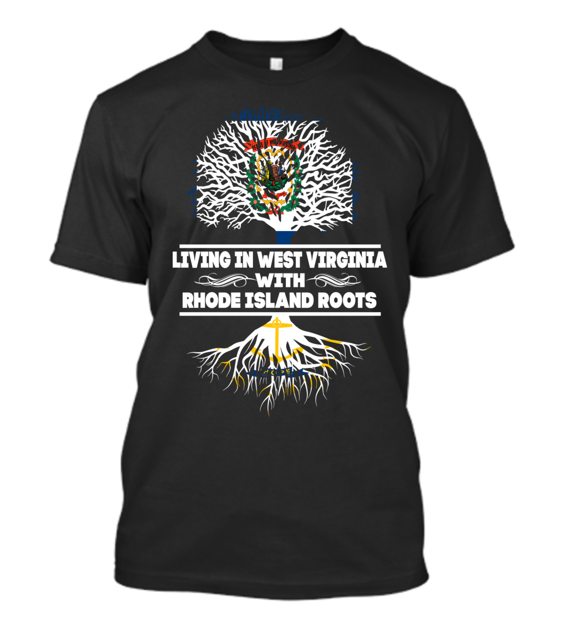 West Virginia Life With Deep Rhode Island Heritage Roots Tree T-Shirt