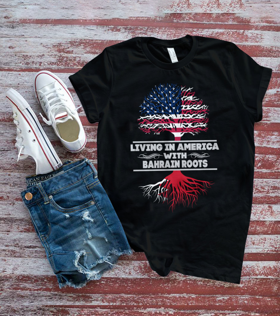Living IN America With Bahrain Roots USA Flag Tree T-Shirt