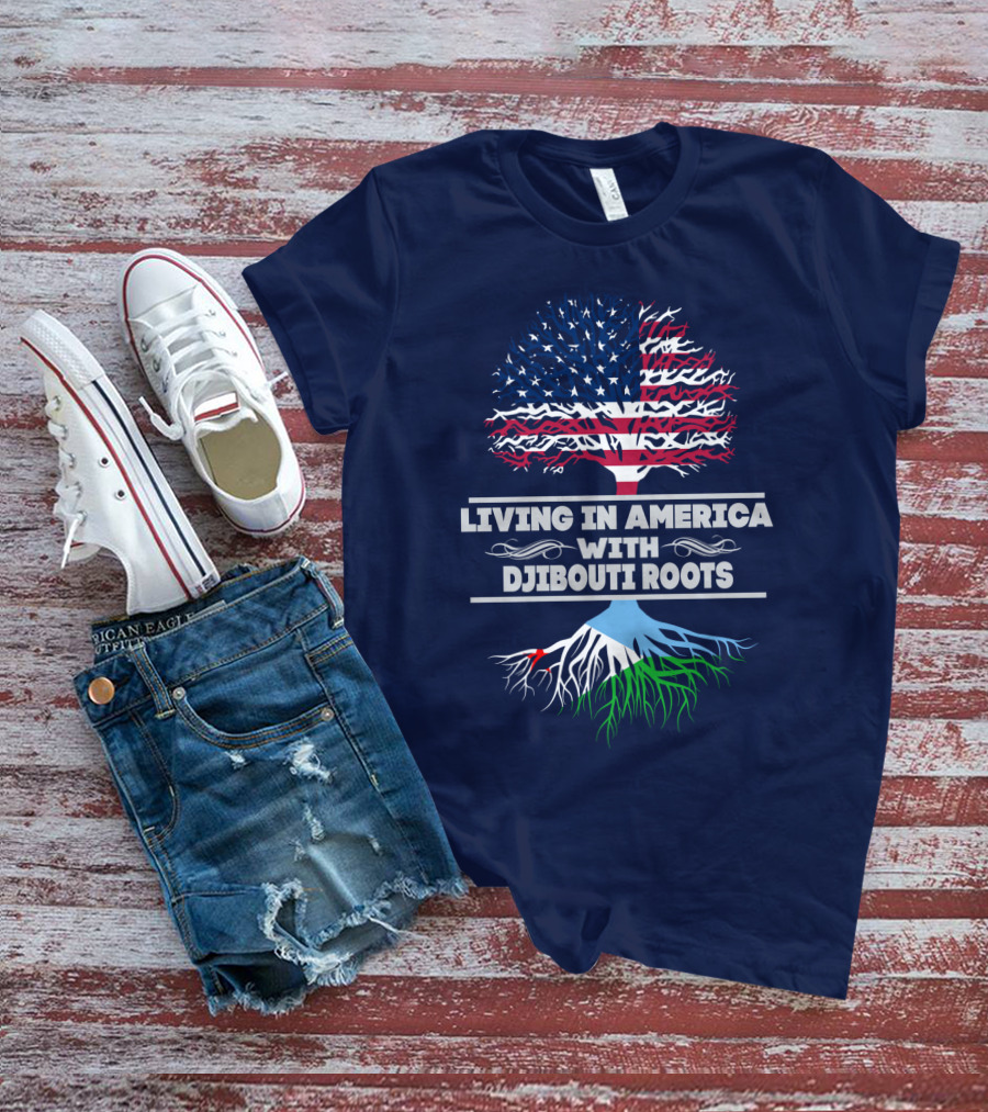 Living IN America With Djibouti Roots USA Flag Tree T-Shirt