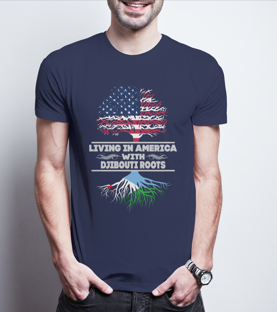 Living IN America With Djibouti Roots USA Flag Tree T-Shirt