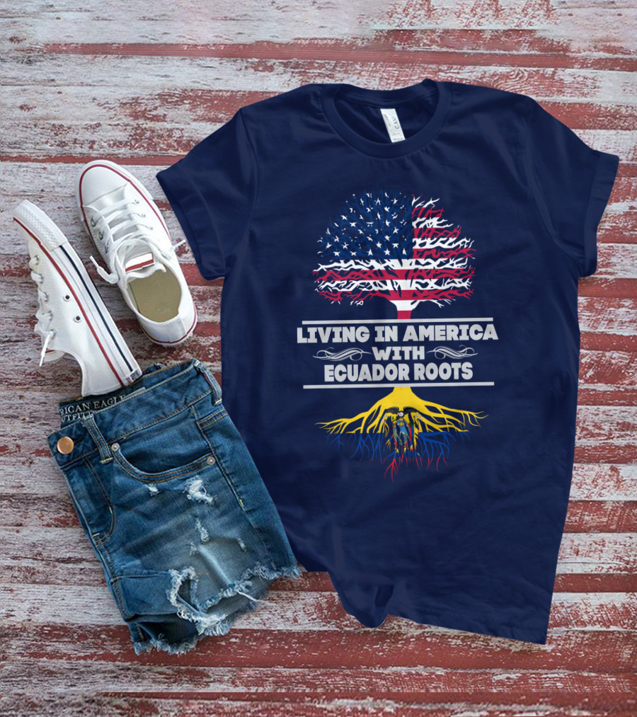 Living IN America With Ecuador Roots USA Flag Tree T-Shirt