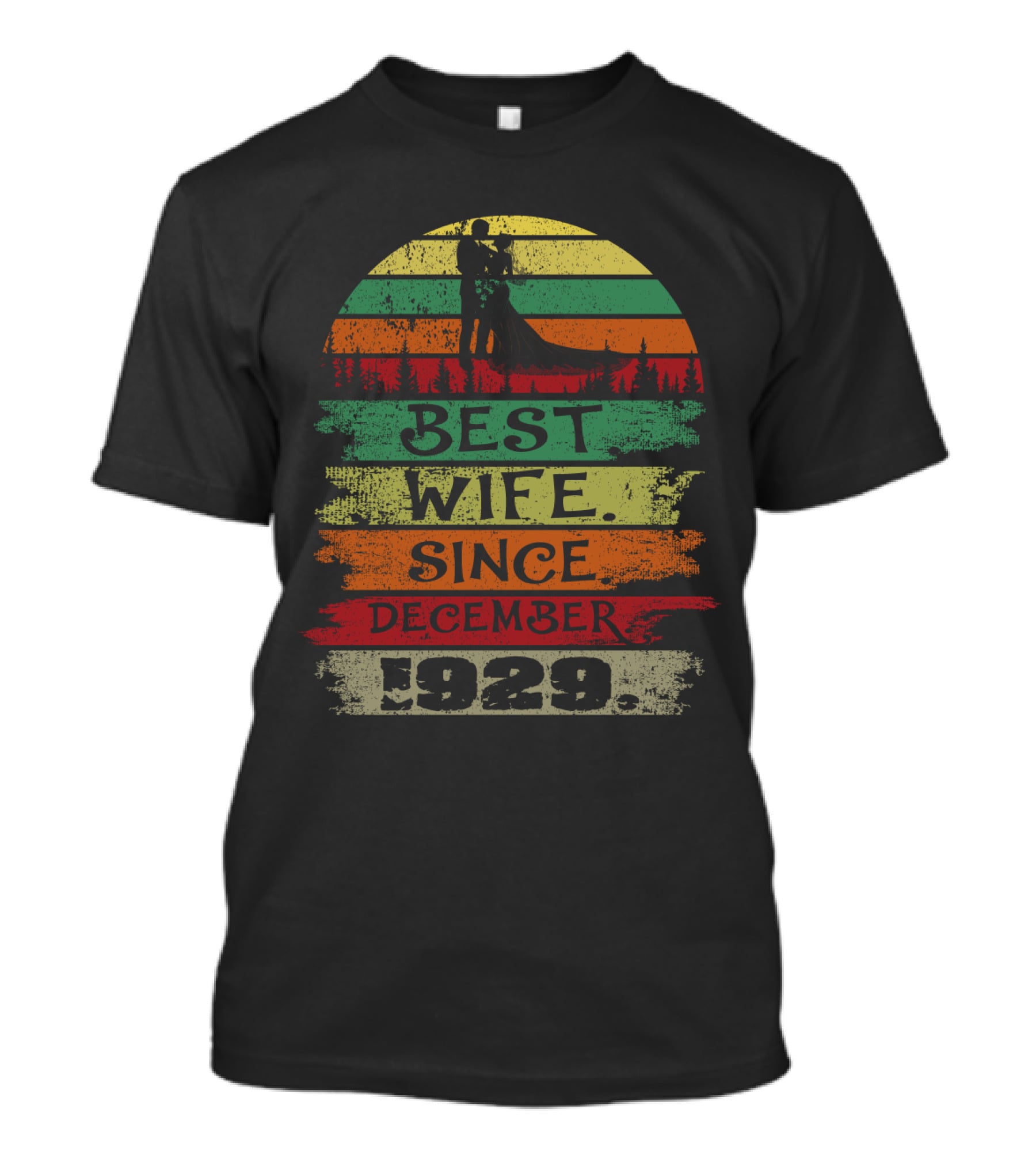 Best Wife Since December 1929 Vintage Silhouette Stripes T-Shirt