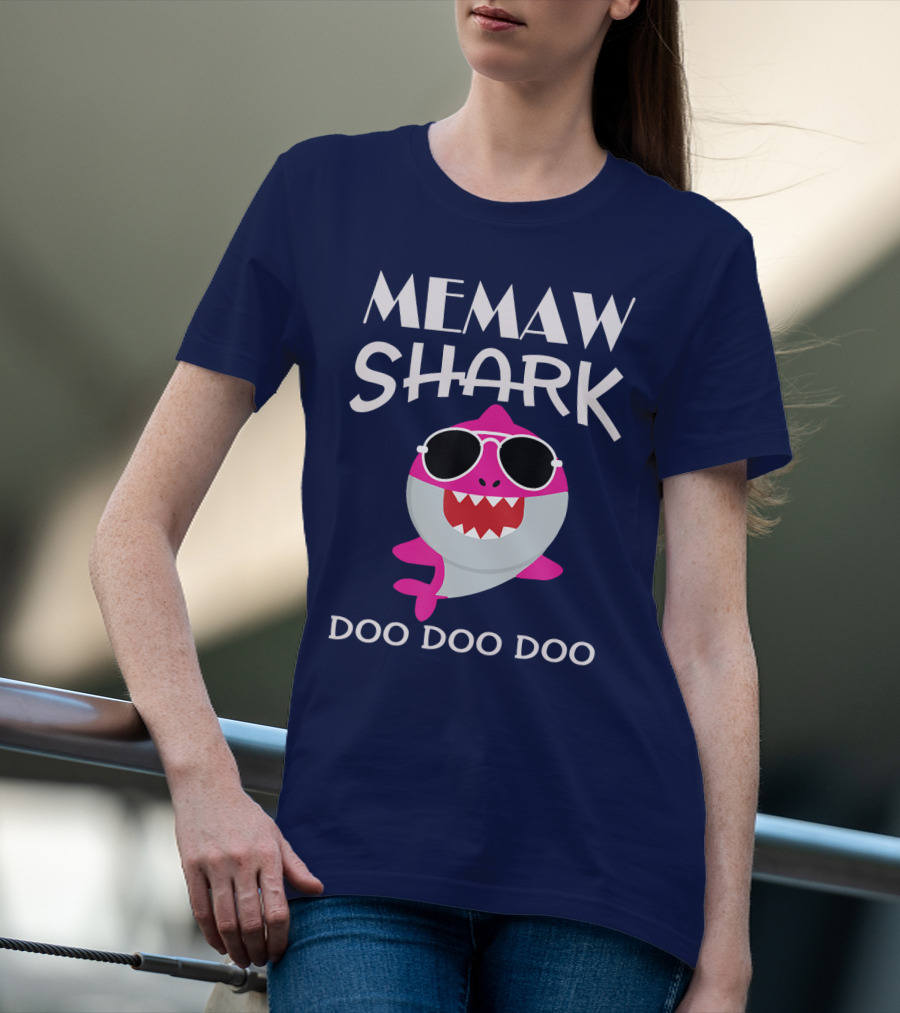 Memaw Shark Doo Doo Doo Sunglasses Pink Cartoon T-Shirt
