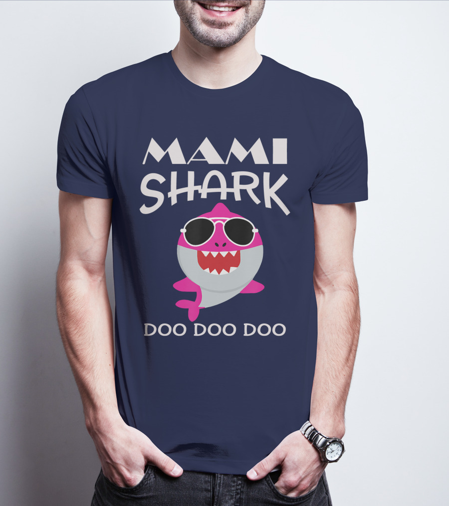 Mami Shark Doo Doo Doo Sunglasses Pink Cartoon T-Shirt