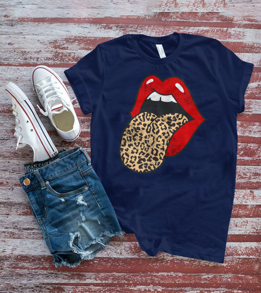 Red Lips Leopard Tongue Trendy Animal ASM T-Shirt