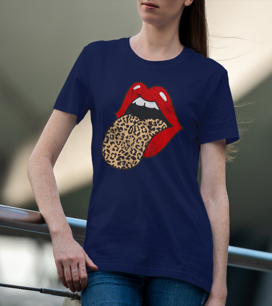 Red Lips Leopard Tongue Trendy Animal ASM T-Shirt