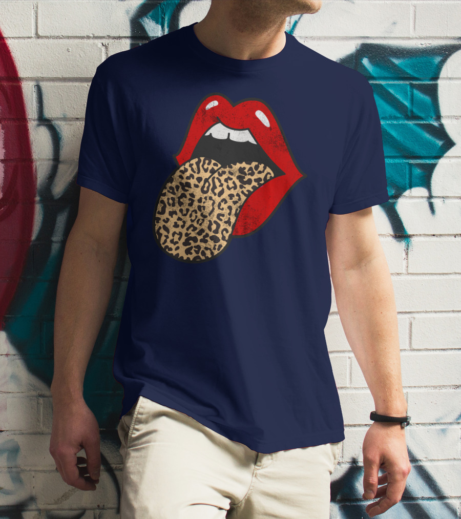 Red Lips Leopard Tongue Trendy Animal ASM T-Shirt