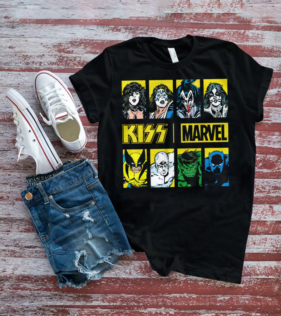 KISS Marvel Wolverine Hulk Black Panther Hero Portrait Boxes T-Shirt