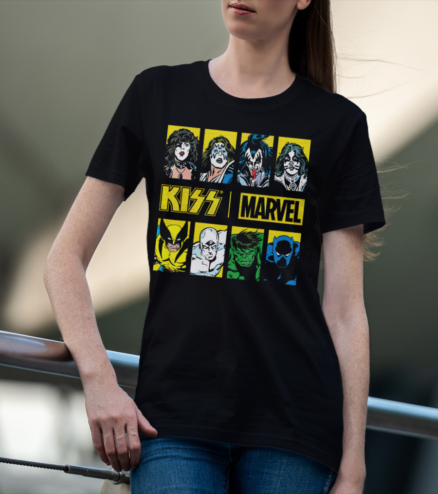KISS Marvel Wolverine Hulk Black Panther Hero Portrait Boxes T-Shirt