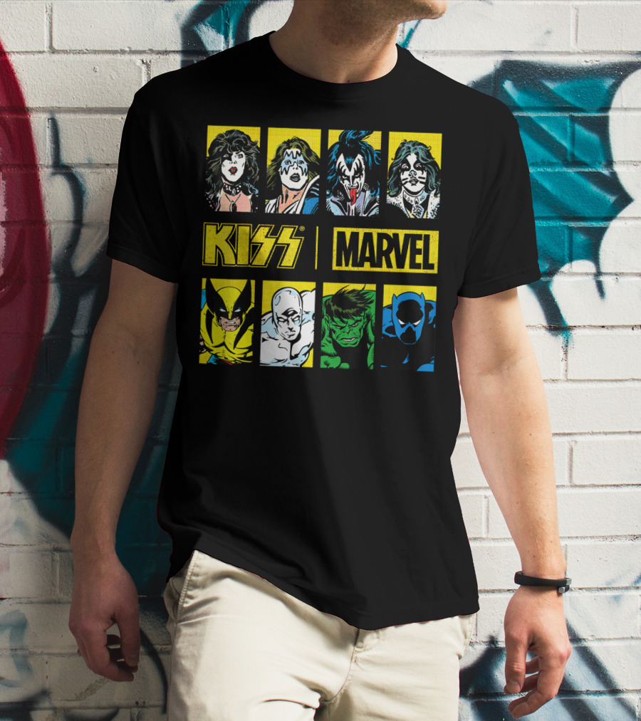 KISS Marvel Wolverine Hulk Black Panther Hero Portrait Boxes T-Shirt