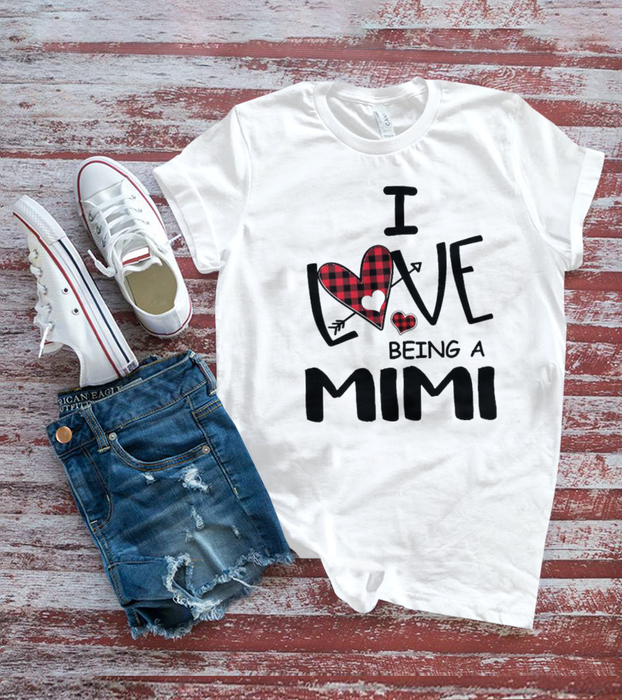 I Love Being A Mimi Heart Arrow Plaid T-Shirt