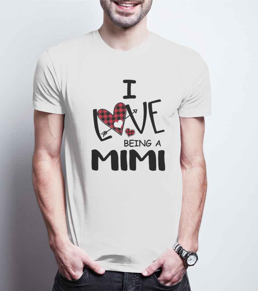I Love Being A Mimi Heart Arrow Plaid T-Shirt