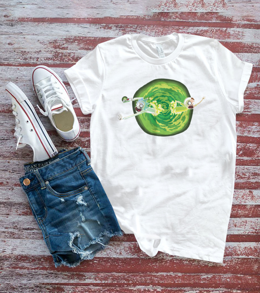 Rick And Morty Animated Portal Gun Adventure Scene T-Shirt