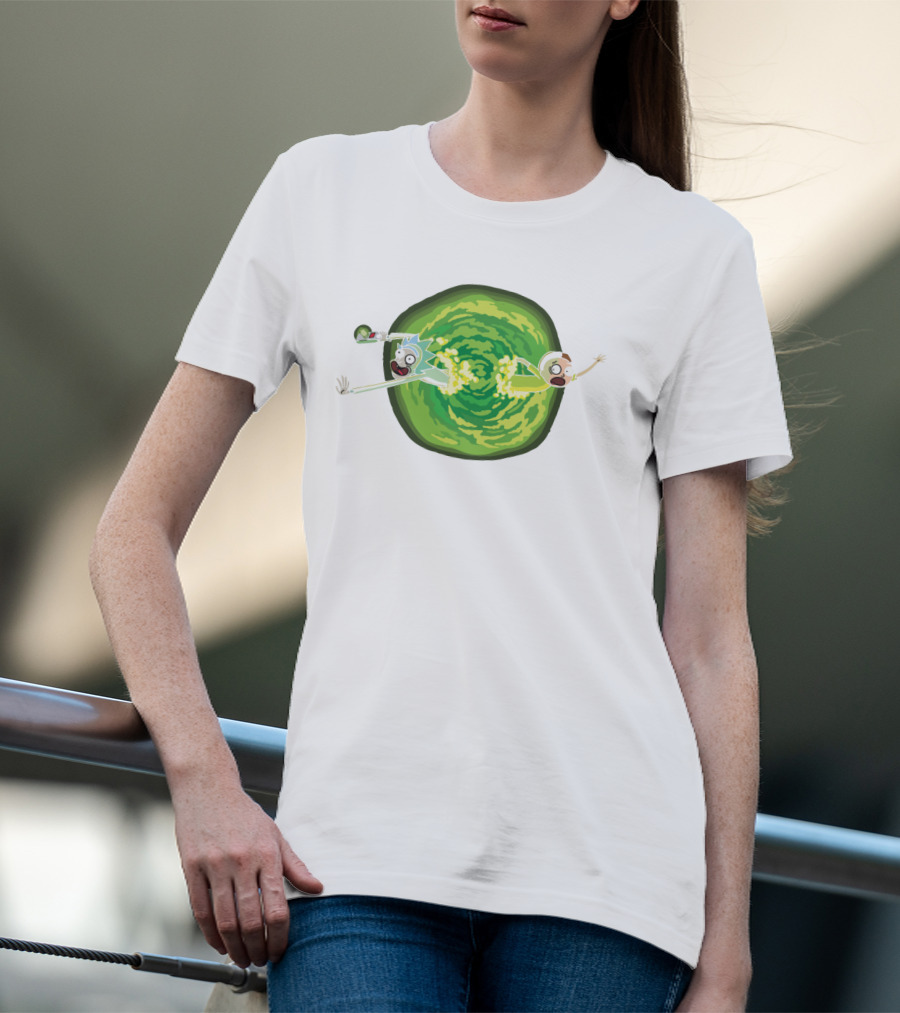 Rick And Morty Animated Portal Gun Adventure Scene T-Shirt