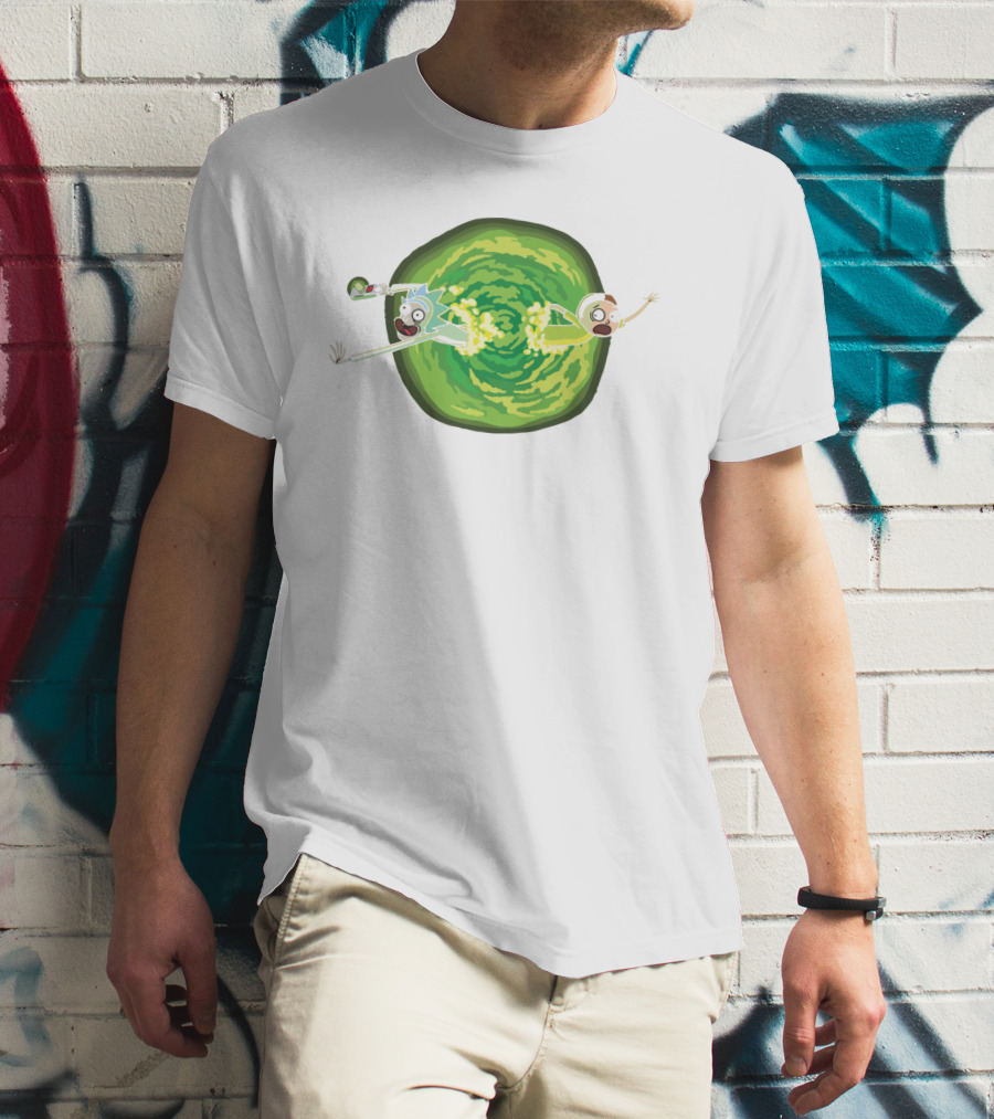 Rick And Morty Animated Portal Gun Adventure Scene T-Shirt
