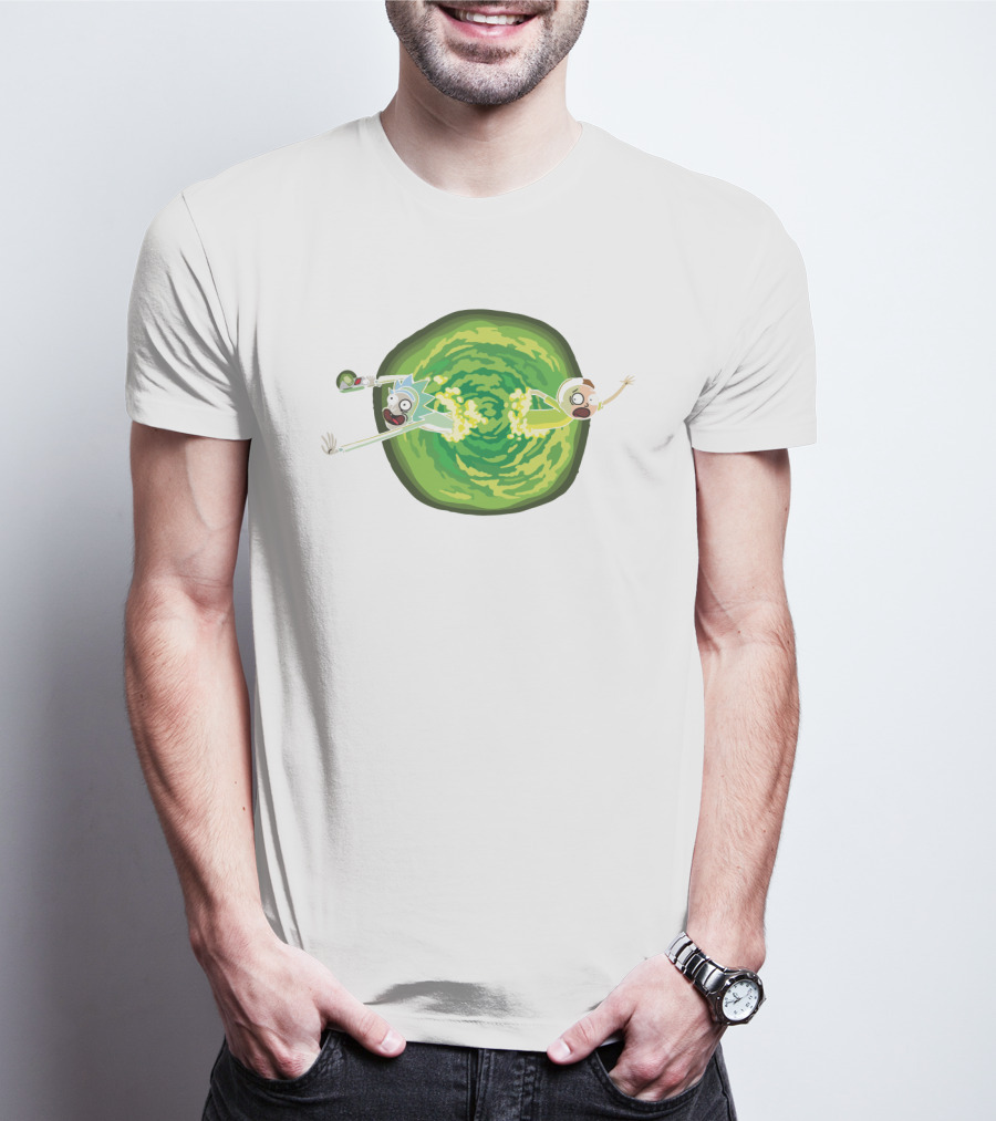 Rick And Morty Animated Portal Gun Adventure Scene T-Shirt