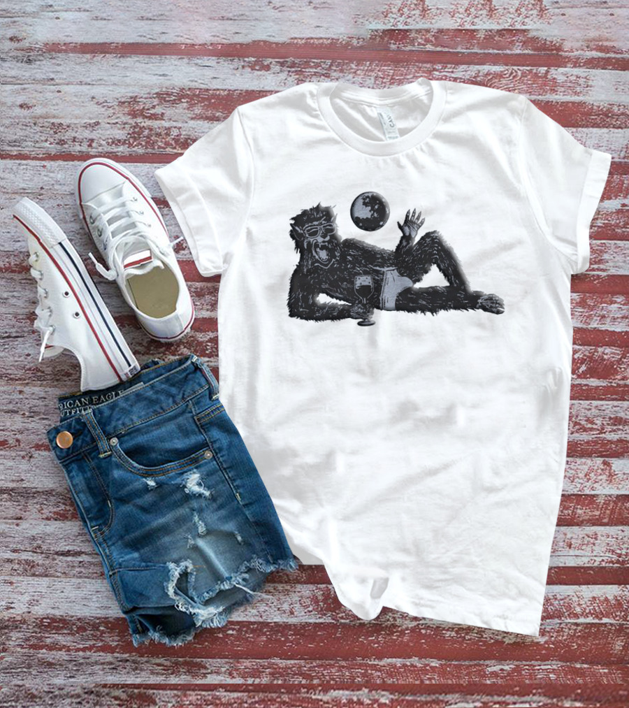 Laid-Back Monkey With Sunglasses And Drink Under The Moon T-Shirt