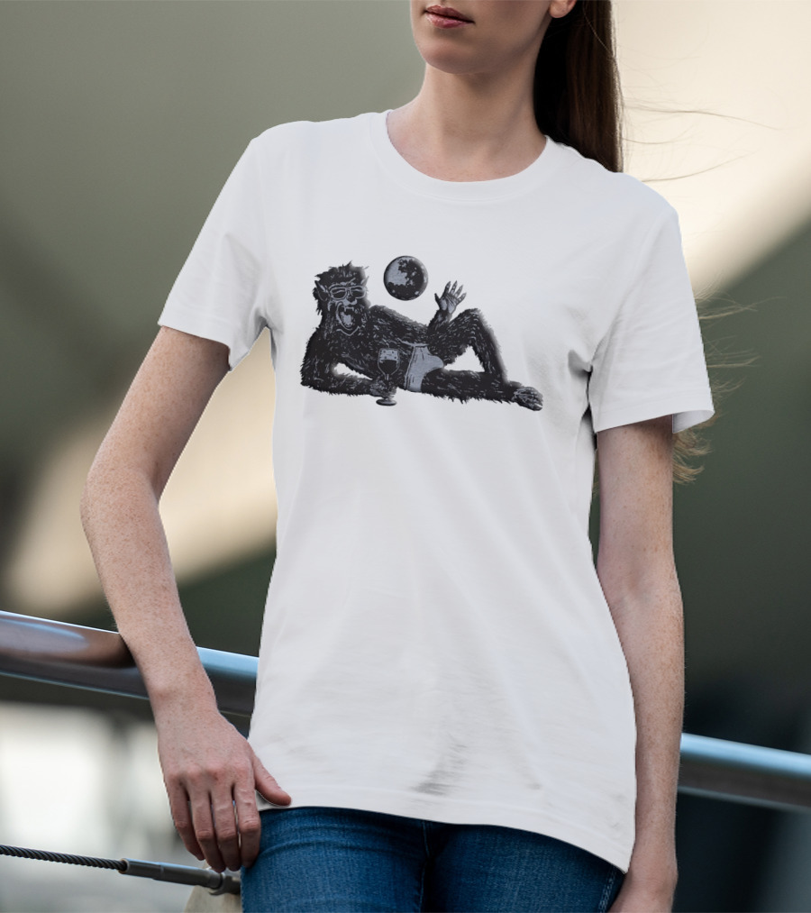 Laid-Back Monkey With Sunglasses And Drink Under The Moon T-Shirt