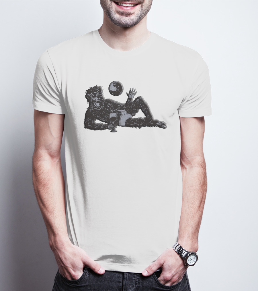 Laid-Back Monkey With Sunglasses And Drink Under The Moon T-Shirt