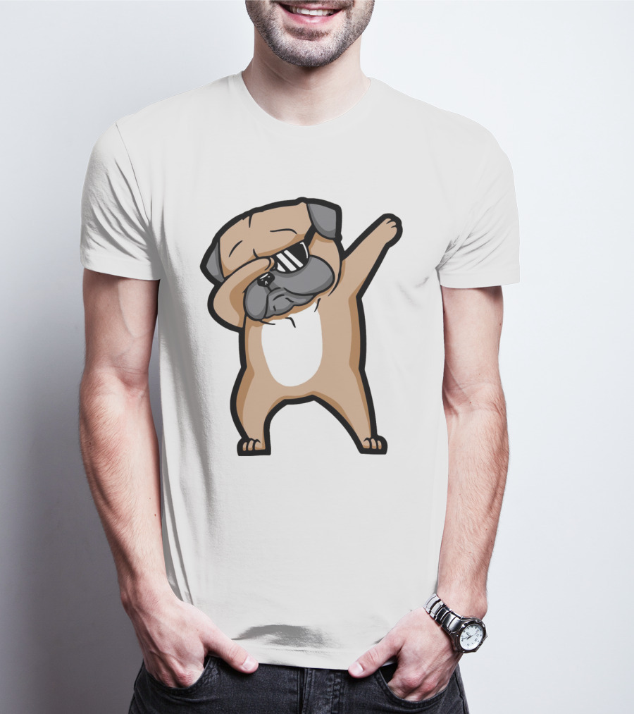 Dabbing Pug With Sunglasses Dance Pose Drawing T-Shirt