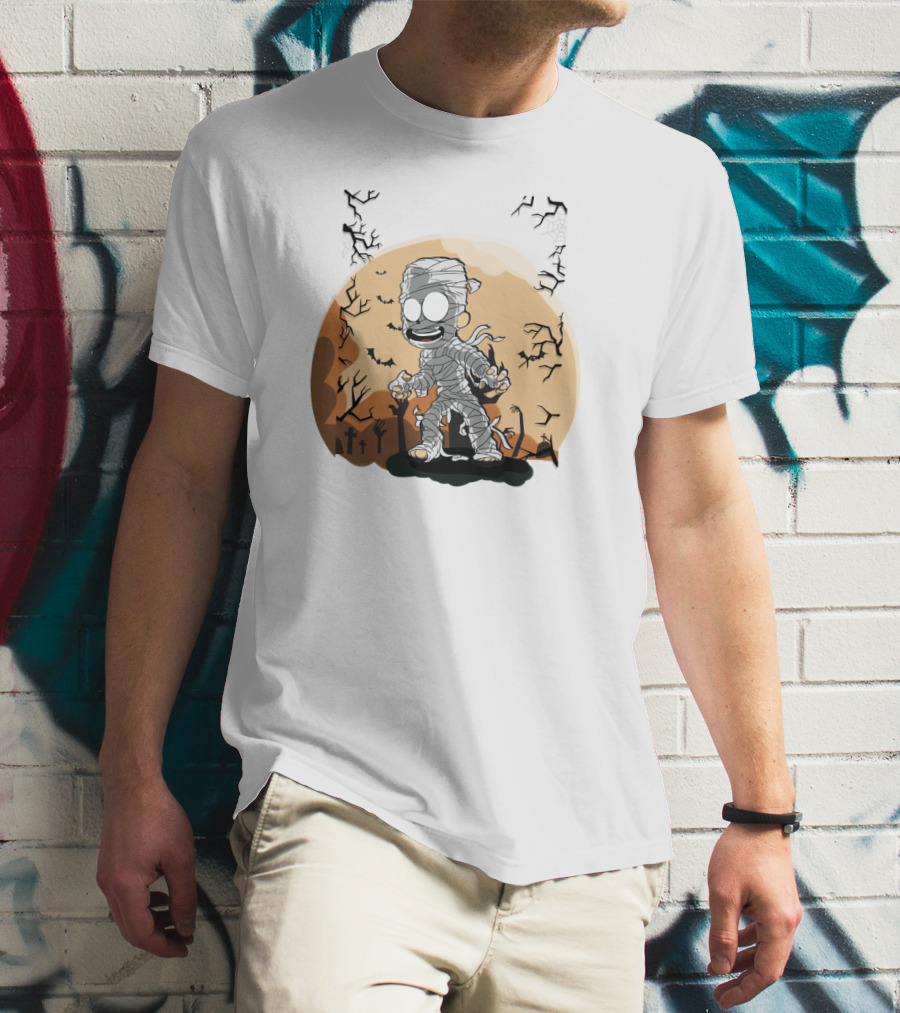 Halloween Zombies Mummy With Moon Tombs And Spooky Trees T-Shirt