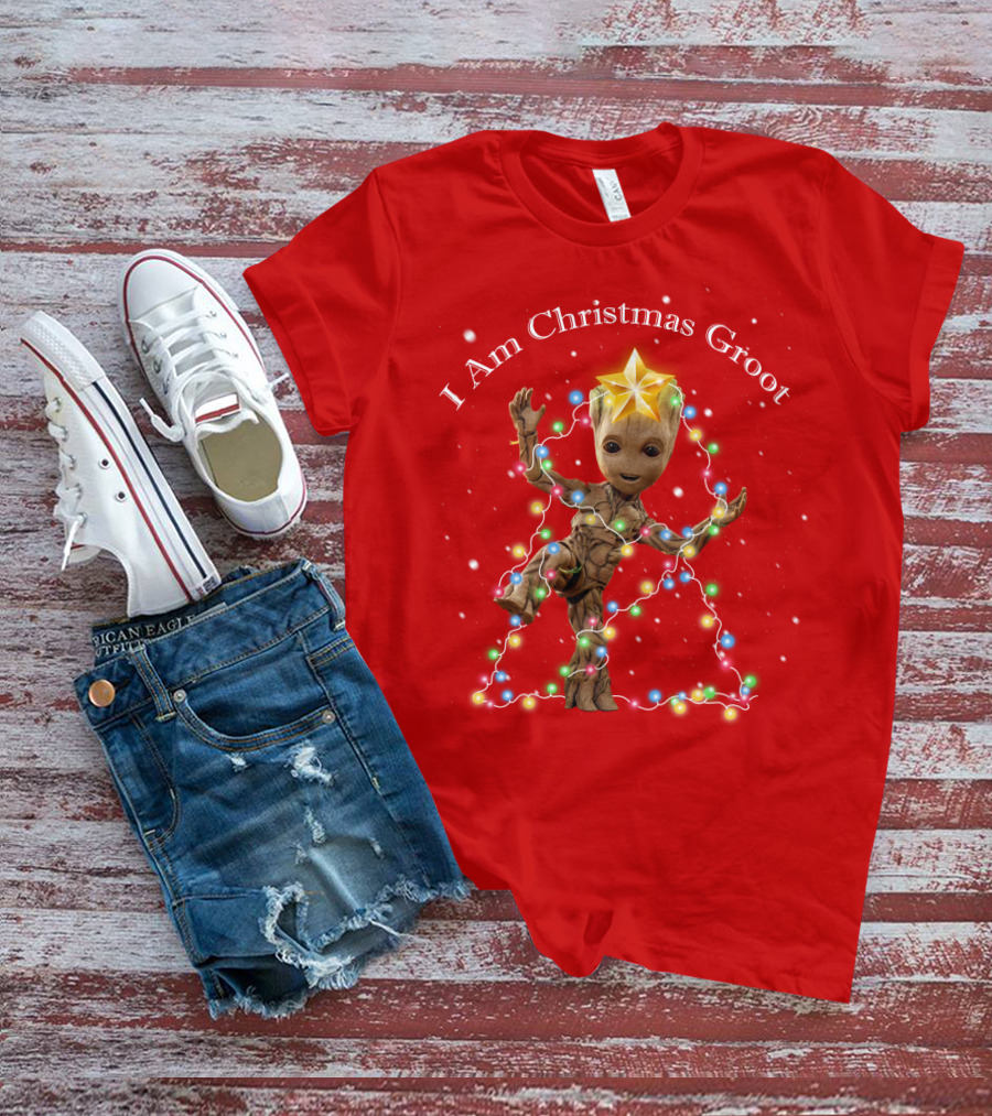 I Am Christmas Groot With Lights And Star T-Shirt
