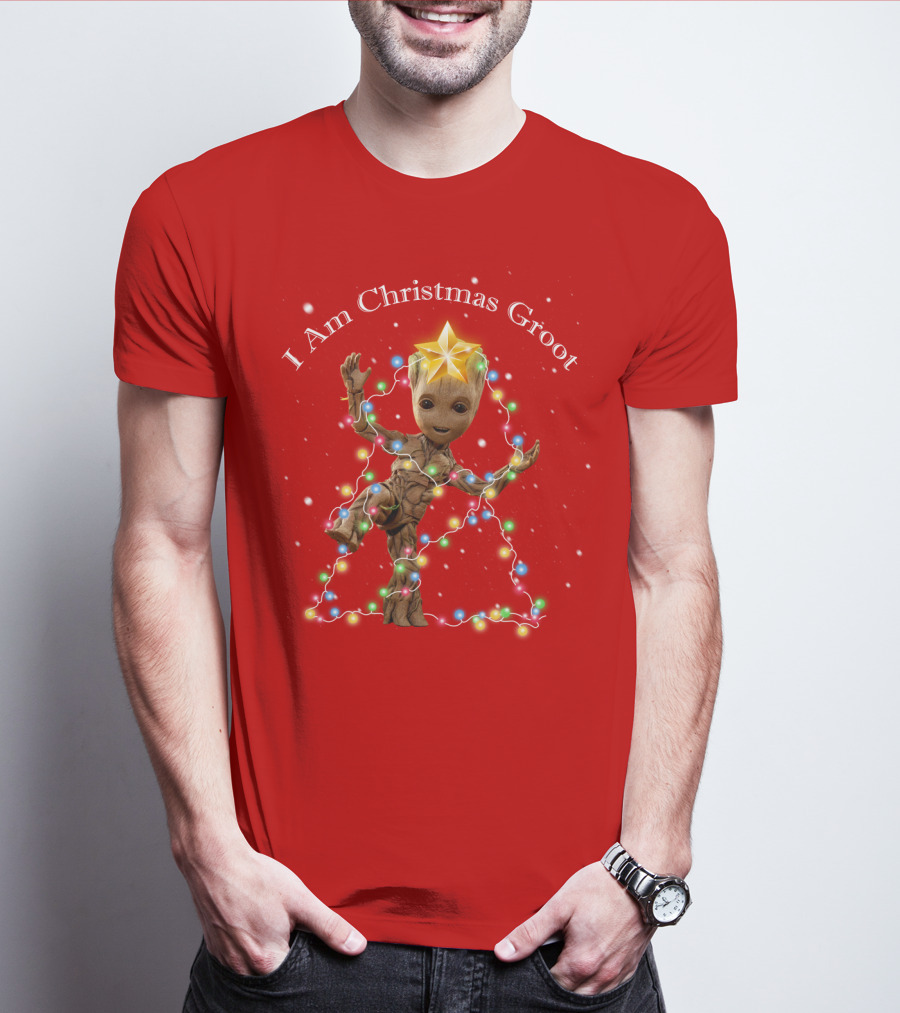I Am Christmas Groot With Lights And Star T-Shirt