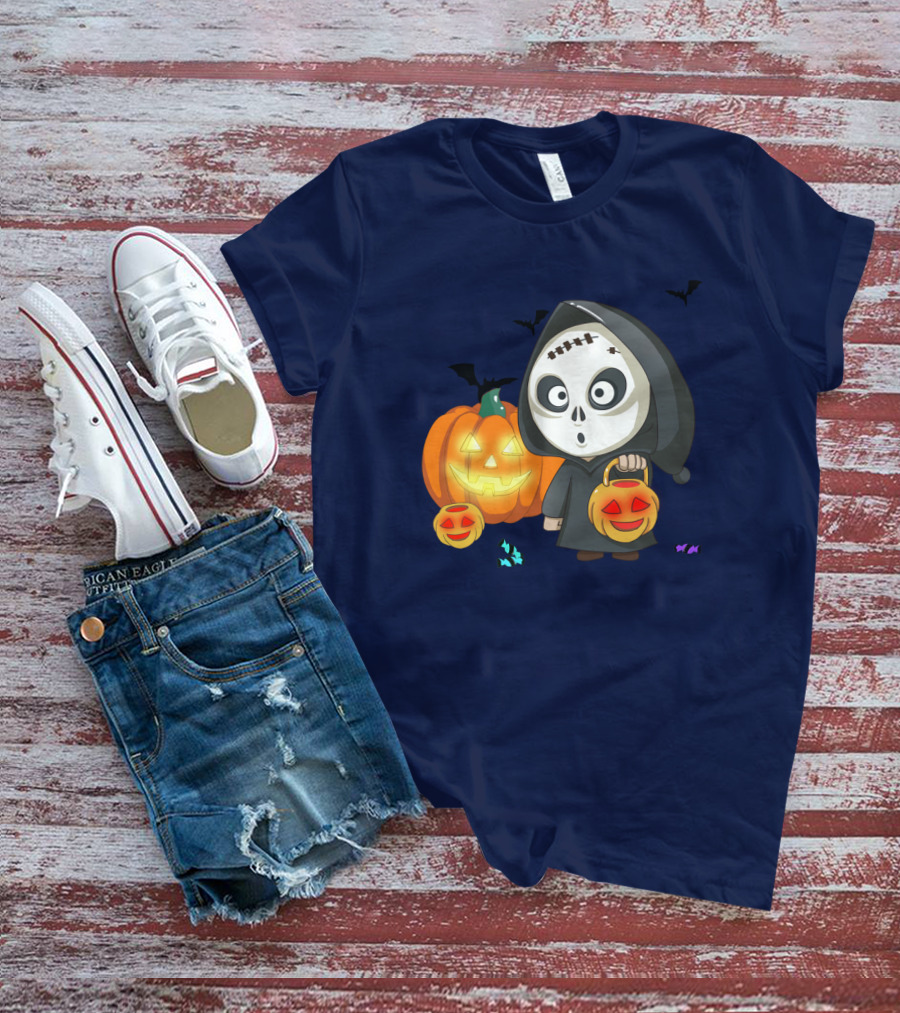 Halloween Makeup Ghost With Pumpkin Lanterns And Bats T-Shirt
