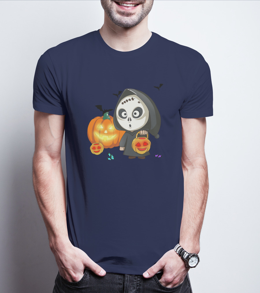Halloween Makeup Ghost With Pumpkin Lanterns And Bats T-Shirt