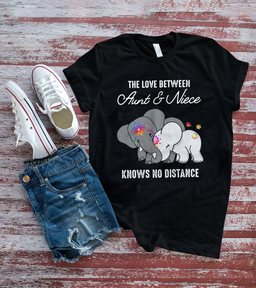The Love Between Aunt And Niece Knows No Distance Elephants With Colorful Flowers T-Shirt