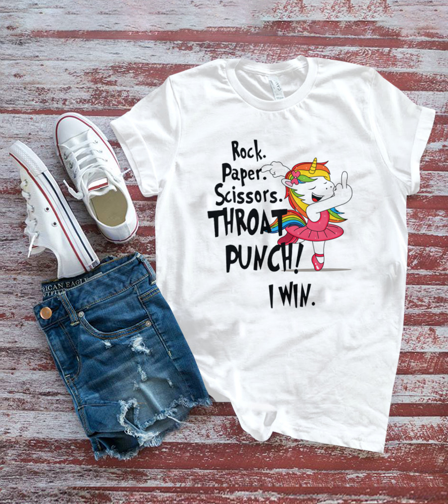 Unicorn Ballet Rock Paper Scissors Throat Punch I Win T-Shirt
