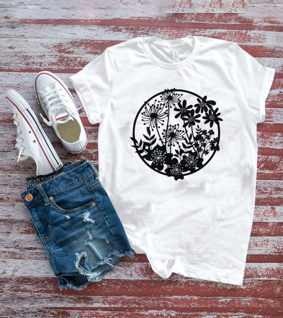 Flower Fresh Three Dimensional Silhouette Blossom Mandala T-Shirt