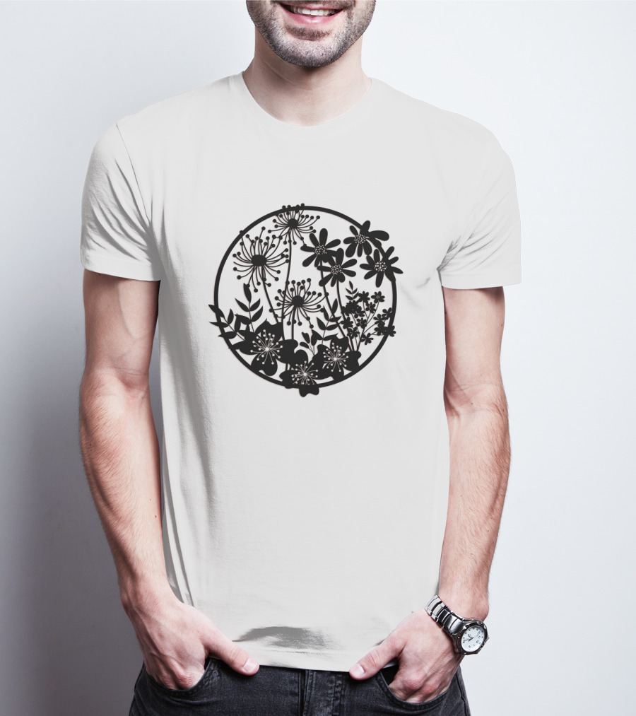 Flower Fresh Three Dimensional Silhouette Blossom Mandala T-Shirt