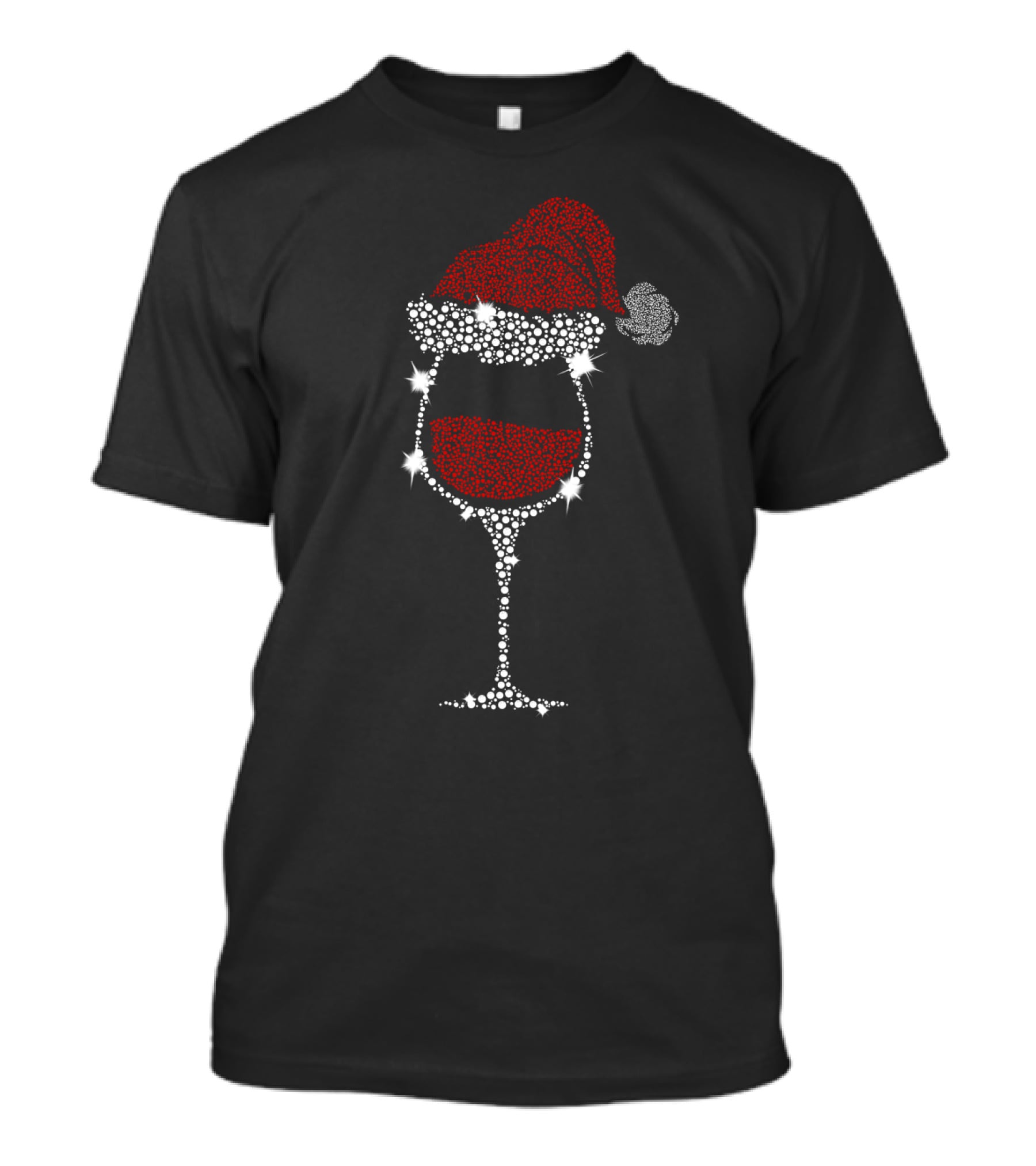 Glitter Christmas Santa Hat Wine Glass T-Shirt