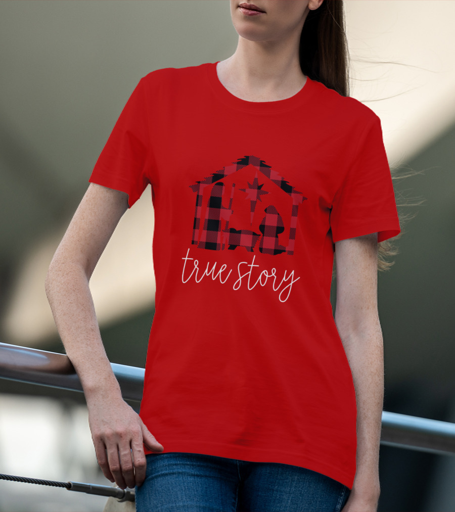 True Story Nativity Scene Buffalo Plaid T-Shirt