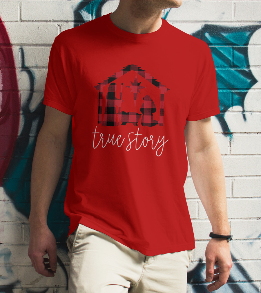 True Story Nativity Scene Buffalo Plaid T-Shirt