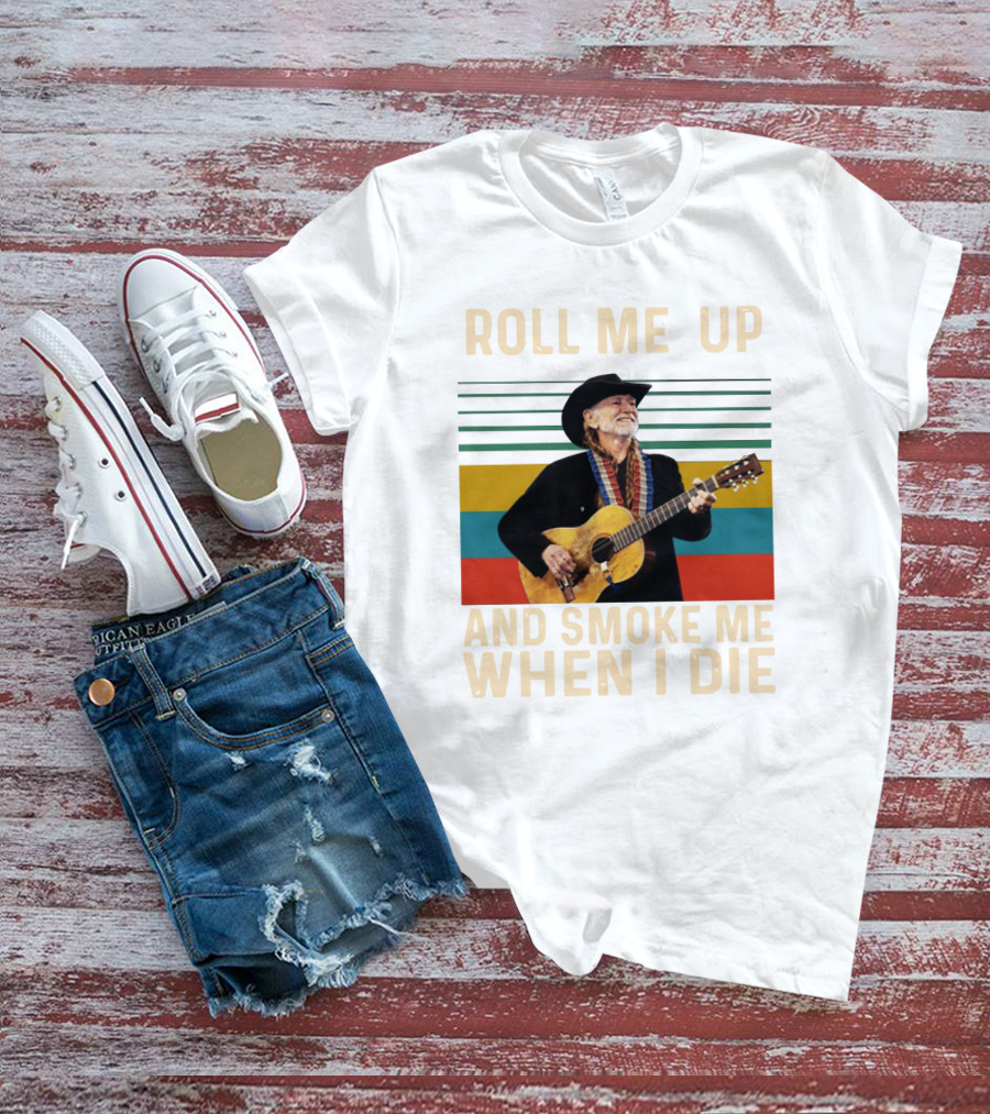 Roll Me Up And Smoke Me When I Die Cowboy Guitar Vintage Stripes T-Shirt